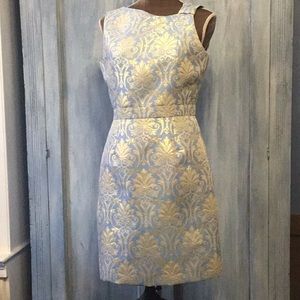 TAHARI BLUE/METALLIC GOLD SLEEVELESS DRESS SZ 8